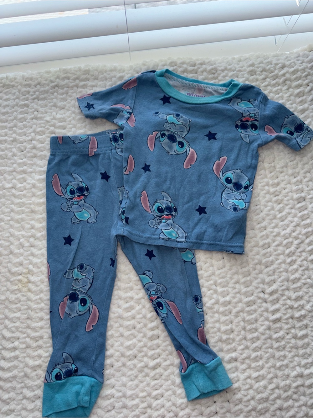 Blue Stitch Print Kids Pajama Set